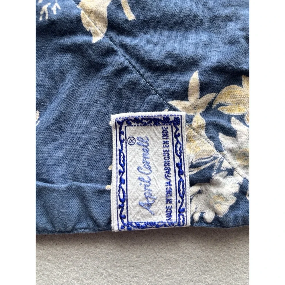 Vtg April Cornell Floral Tablecloth Navy Gold Cream 100% Cotton 48